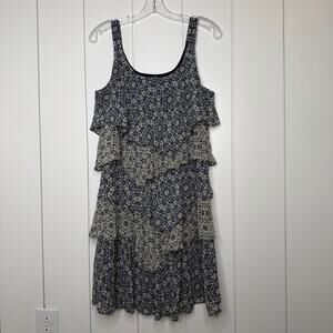 Robbie Bee Blue Floral Tiered Ruffle Dress Size 10